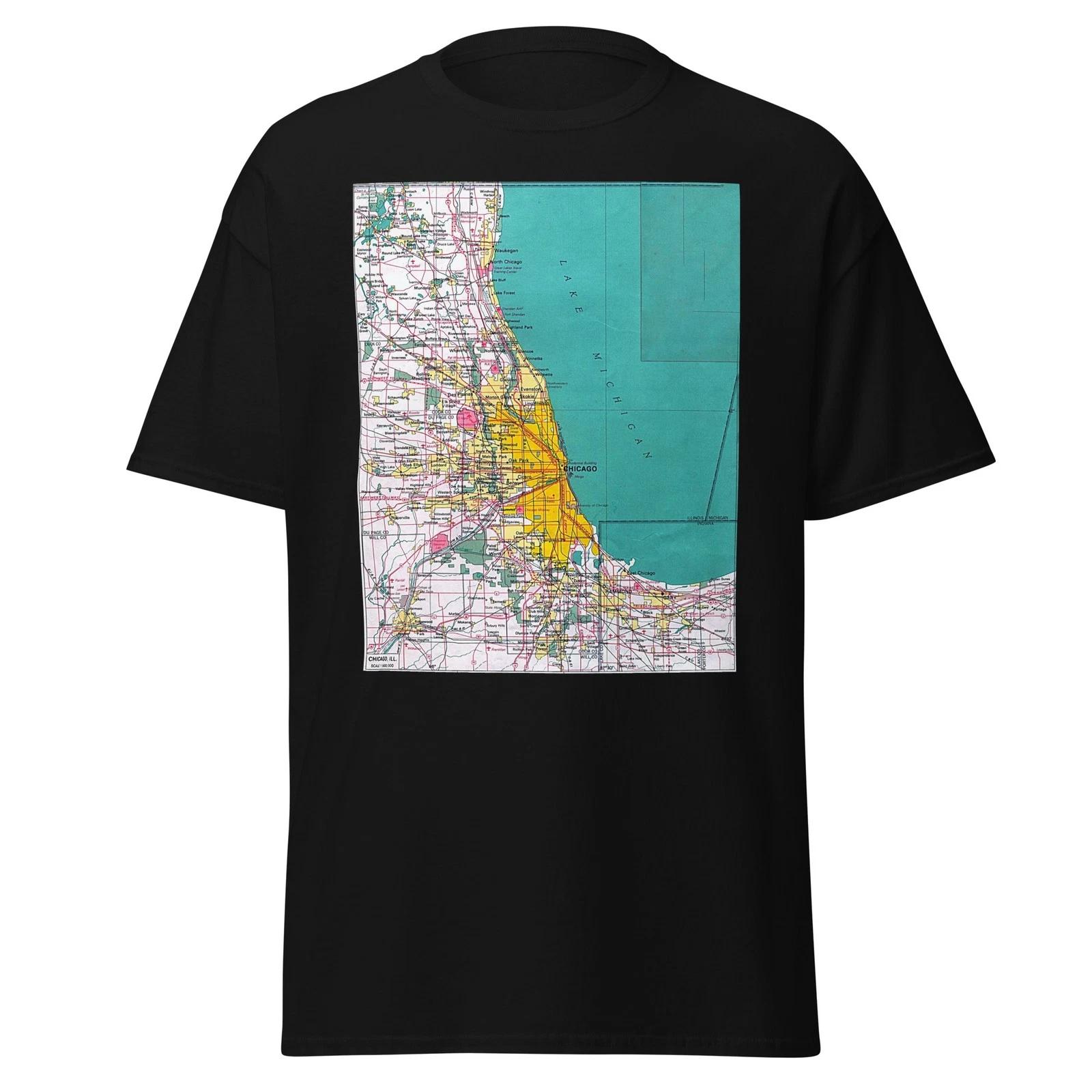 Vintage Chicago Map T-Shirt, A Historical Map Of Chicago Illinois, Unisex 2XL