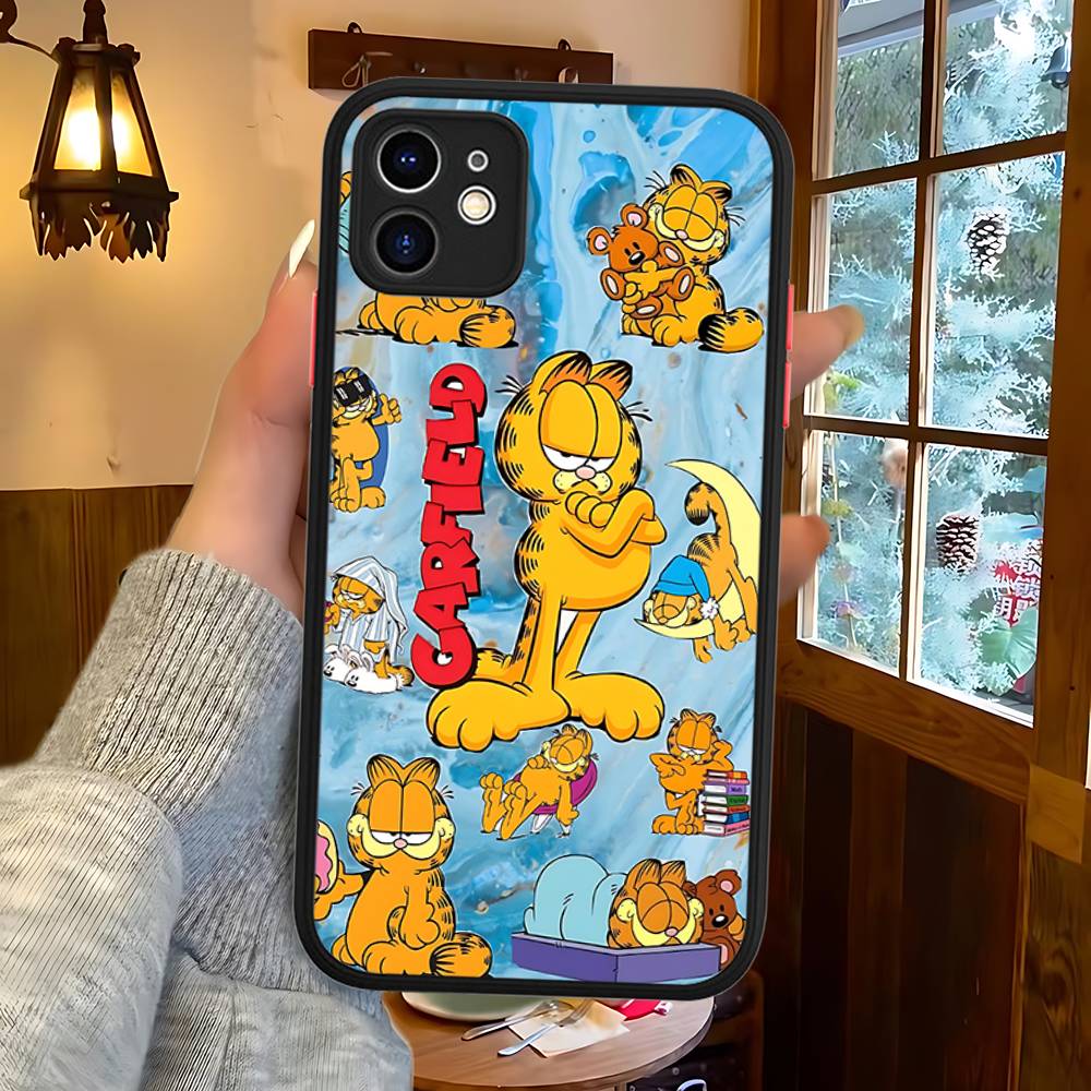 Cute Anime G-Garfields Cat Matte Silicone Phone Cases For IPhone 16 13 15 12 11 Pro Max Plus For IPhone 14 15 Pro