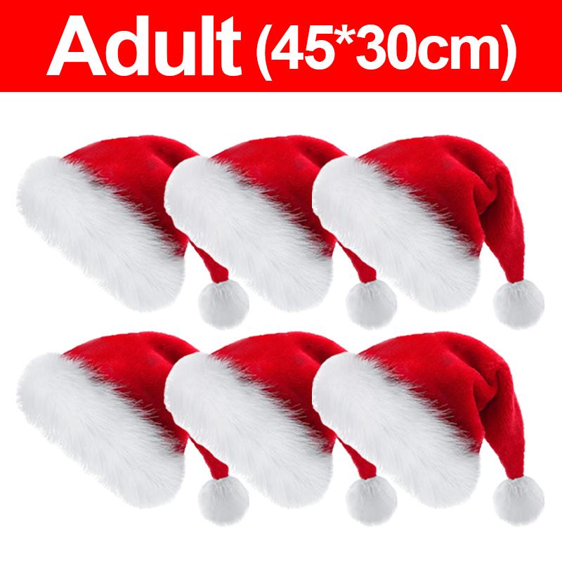 6/1pcs Plush Christmas Hat Red Santa Hat for Adults Kids Unisex Festival Fluffy Caps Xmas New Year Party Decoration Supplies