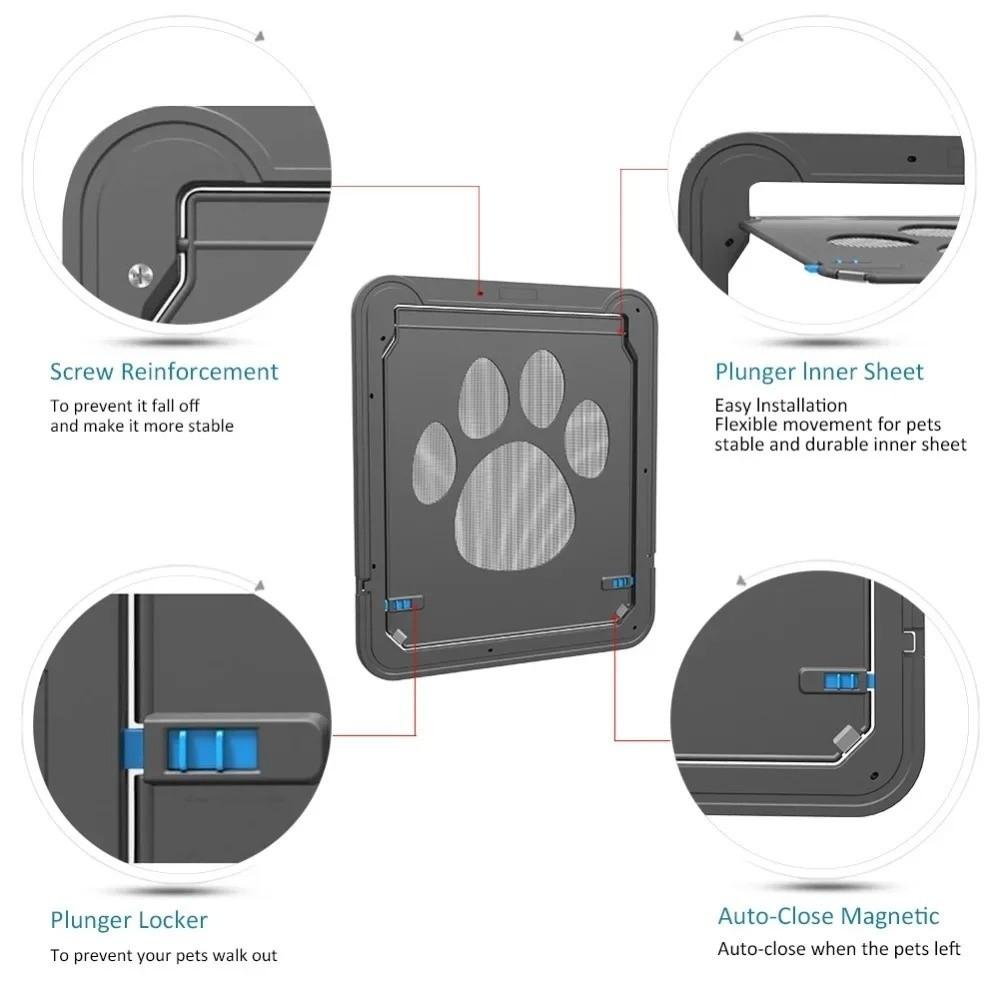Magnetic Flap Pet Lockable Screen Door Plastic Self-Closing Pet Door Outdoor Use