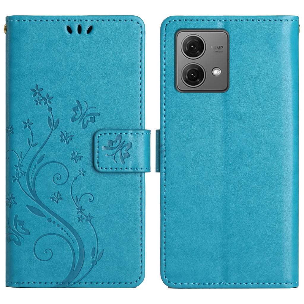 Für Motorola Moto G85 5G/S50 Neo 5G Leder-Wallet-Hülle Schmetterling-Blumen-geprägtes Handy-Cover mit Riemen
