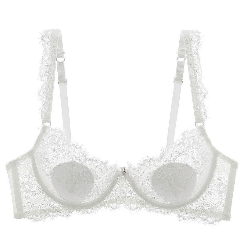 

Sexy lace underwear thin transparent rabbit ears cup large chest small underwear large size bra cover 70A білий