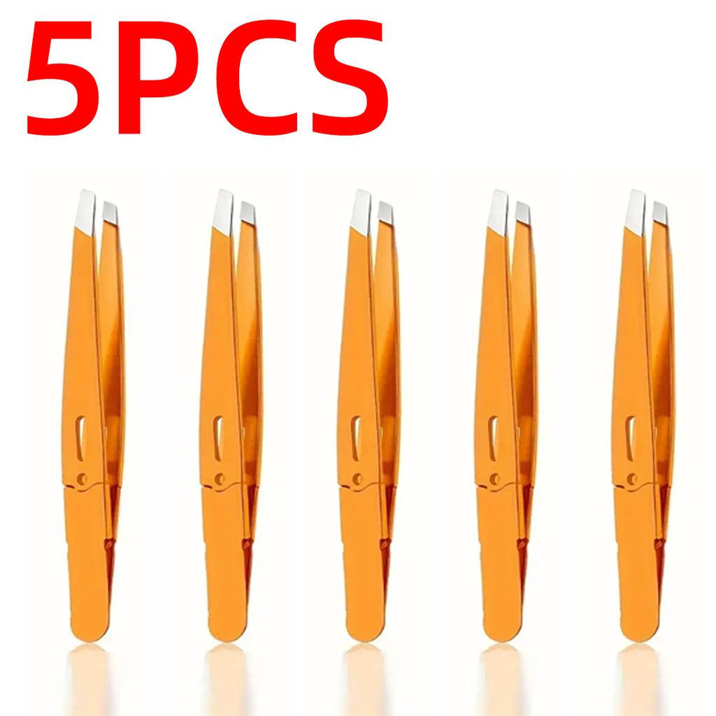 1/3/5PCS Eyebrow Tweezers Color Beauty Fine Hair Puller Makeup Tool Stainless Steel Diagonal Eyebrow Clip Disassembly (Orange)