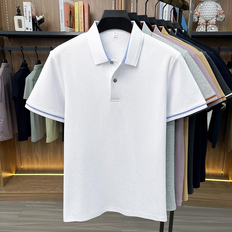 Men's Breathable Cotton Polo Shirt: Short Sleeve, Skin-Friendly, Light Business Casual, Lapel T-shirt, Versatile Base Layer Top.