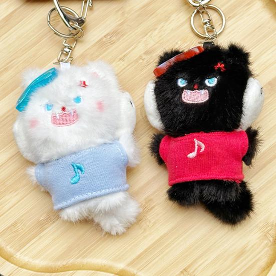 Plyschkatt Nyckelring Fylld Svart Vit Tecknad Kattunge Nyckelring Ryggsäck Skolväska Hängande Dekoration Väskhänge Plånbok Hänge
