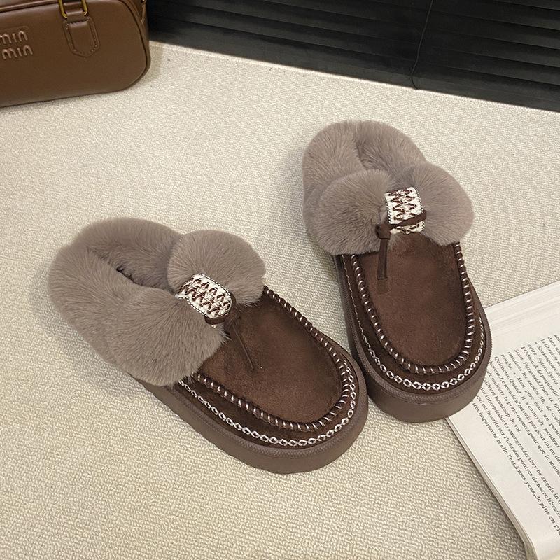 Women's Baotou EVA Plush Slippers Padded Warm Winter Thick Bottom Heightened Home Slippers Casual Hiking Indoor Shoes Snow Cotton Slippers