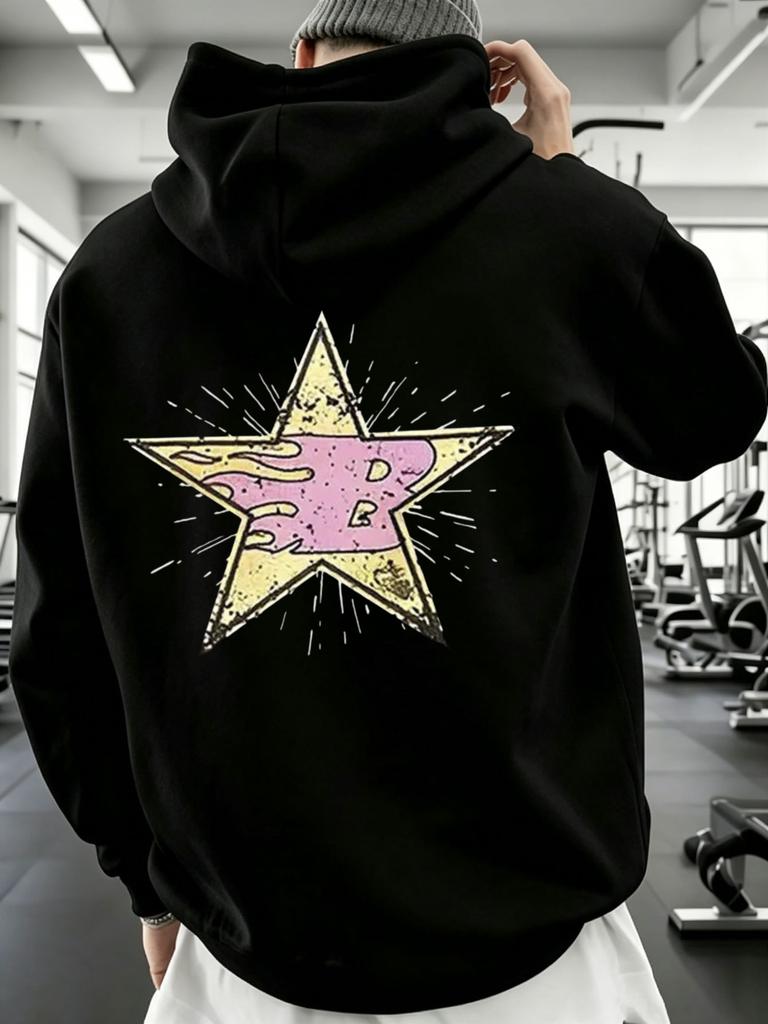 Casual Streetwear Style, Hoodie, Vintage Star Graphic Print, Gym And Winter Wear, Gift for Boyfriend Or Son