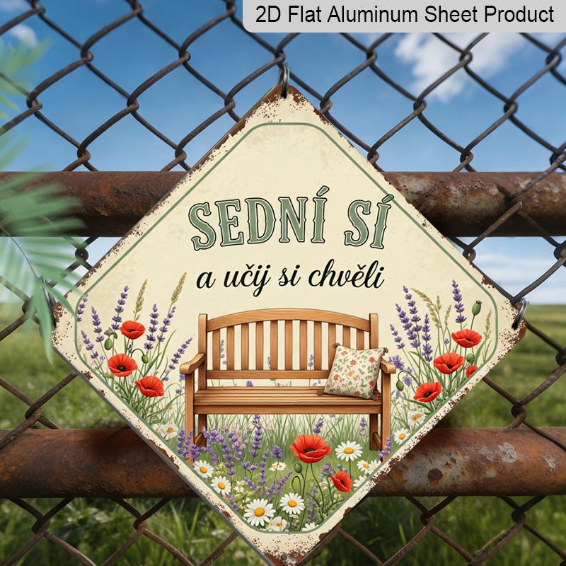 2D Flat - 1pc Vintage Relaxing Bench Themed Aluminum Sign, Czech Slogan Wall Art, Rustic Aluminum Plaque, Suitable for Garden, Yard, Patio, Home