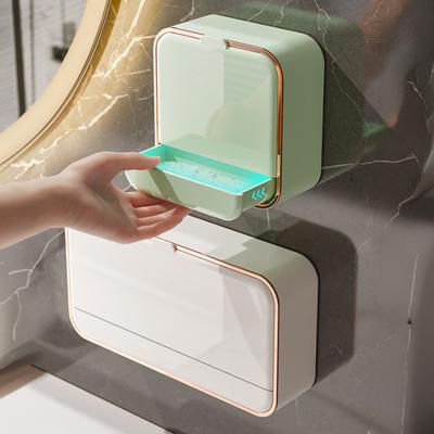 Caja de Jabón Soporte de Jabón de Pared con Tapa a Prueba de Polvo y Bandeja de Drenaje Jabonera Instalación sin Taladro Soporte de Jabón para Baño