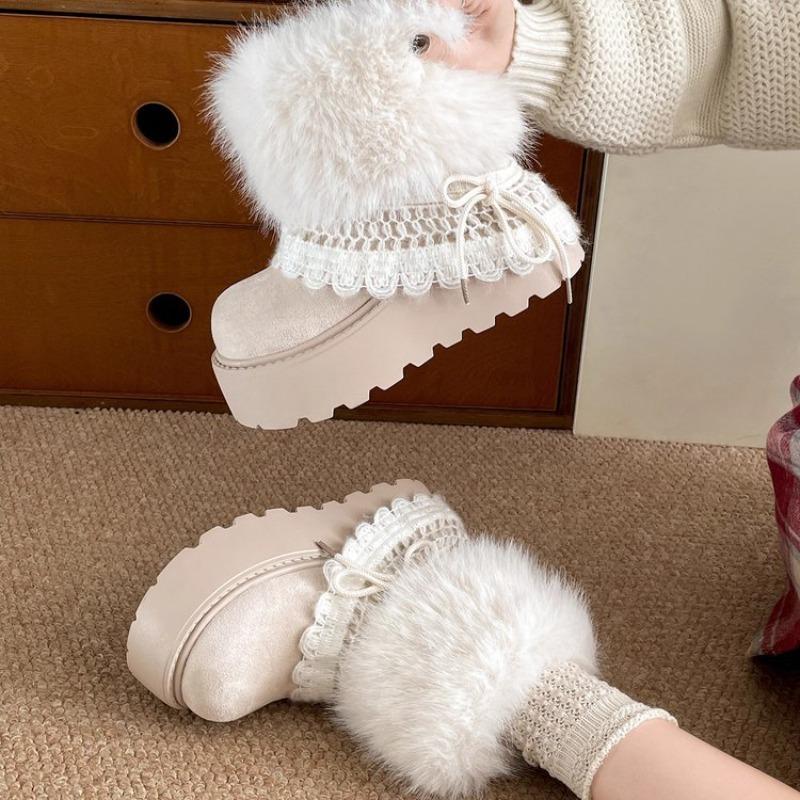 Buty na wysokim obcasie z grubą podeszwą dla efektu wyszczuplenia, Wyściełane i grube buty śniegowe