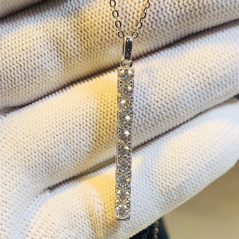 Huitan Fashion Contracted Stick Shaped Pendant Necklace for Women Luxury Silver Color Crystal Cubic Zircon Trendy Female