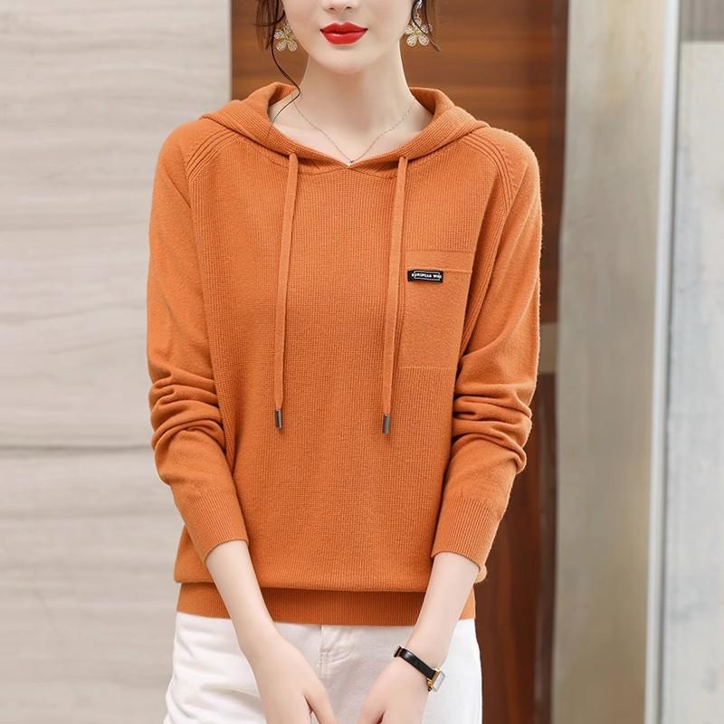 Dámská mikina s kapucí podzimní a zimní volný svršek svetr pletený s kapucí s dlouhým rukávem