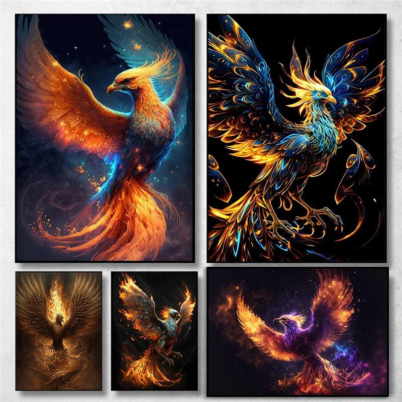 Retro Fantasy Golden Style Legends Phoenix Bird Animal Art Poster Canvas Painting Wall Prints Picture for Living Room Home Decor