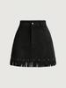 High-Waisted A-Line Tassel Hem Faux Suede Mini Skirt