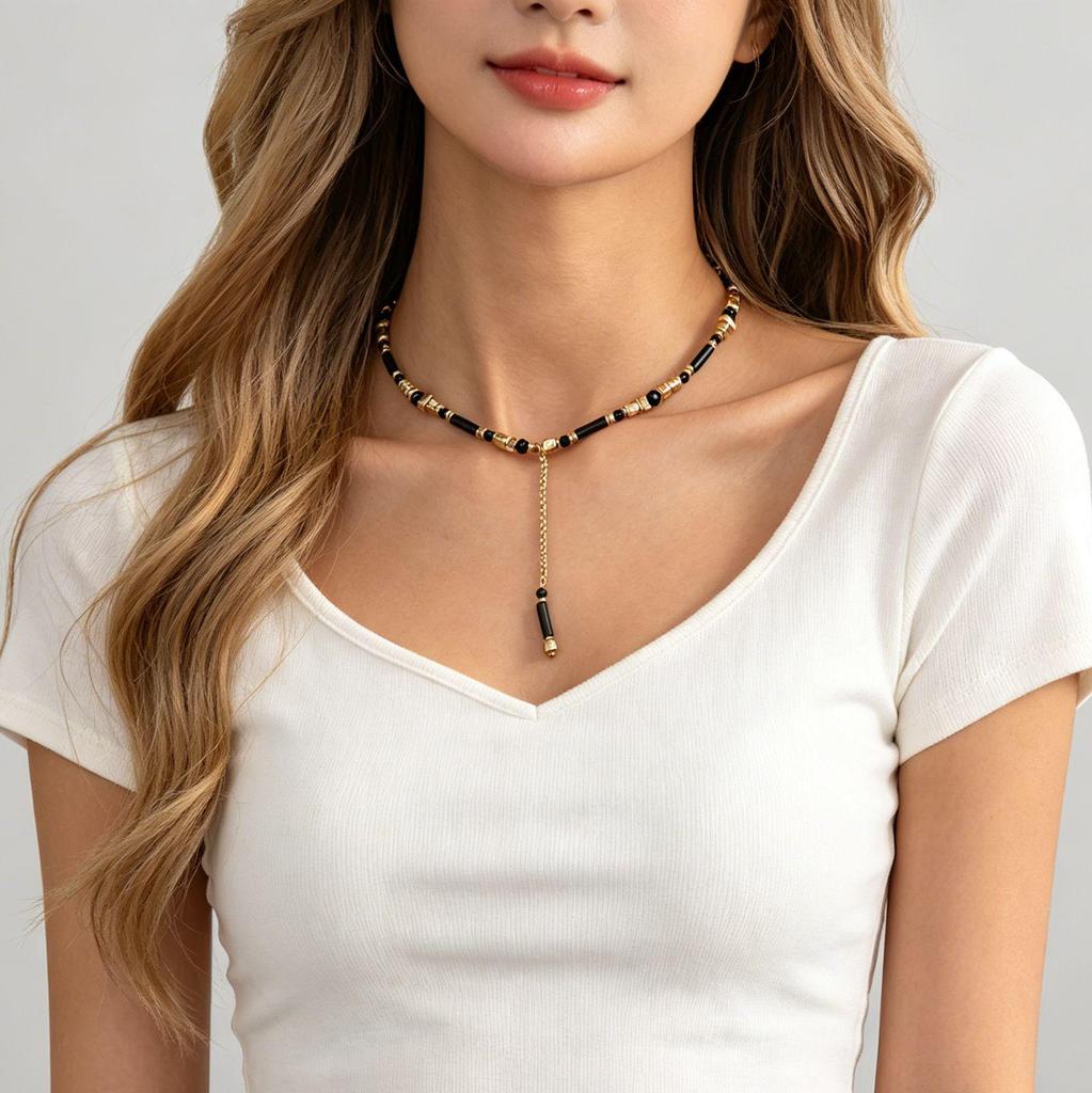 Retro CCB Plastic Beads Collarbone Chain: European/American Y-Shaped Pendant Necklace