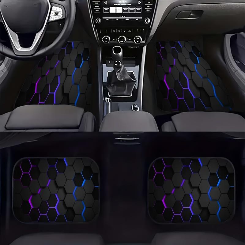 4pcs Abstract Purple Hexagon Pattern Car Mats, Universal Fit, Easy to Clean, Suitable for All Models Interior Accessories, Suitable for Sedan and SUV