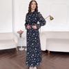 Rochie lungă franceză slim fit cu guler semi-înalt și mâneci evazate, cu imprimeu floral, pentru femei, Toamna 2025