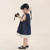 Kids Girls Korean Style Contrast Color Lace Denim A Line Dress
