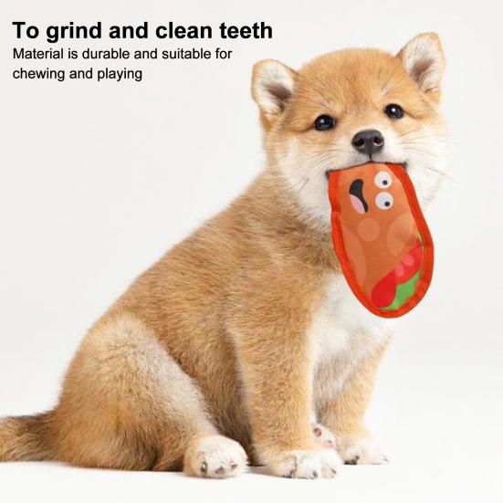 Hamburger Dog Chew Toy with Squeaker Pizza Hot Dog Popcorn Sausage Teething Cleaning Toy Interactive Toy for Small Medium Large