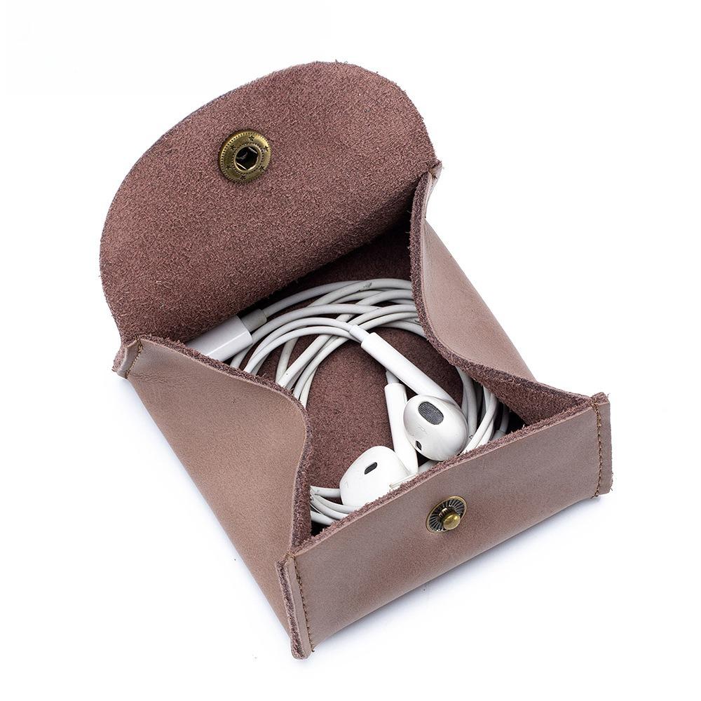 Leather Japanese-style Small Money Bag, Cowhide Coin Bag, Mini Earphone Bag.