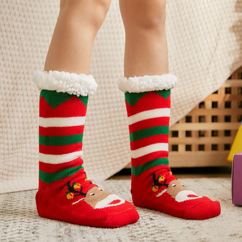 Women's Winter Velvet and Thick Christmas Glue Non Slip Home Sleeping Moon Floor Socks