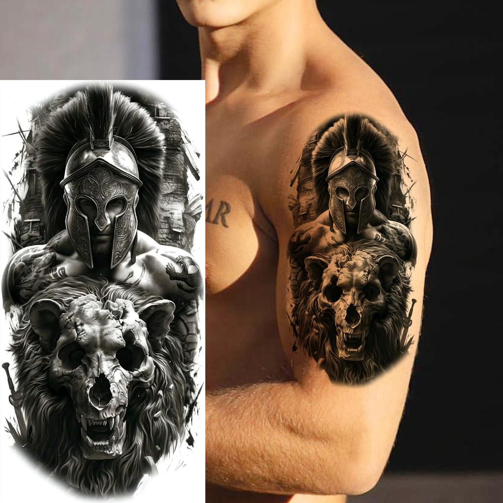 1 Sheet Warrior Gladiator Temporary Tattoos For Men Women Spartan Hero Tatoos Waterproof Realistic Fake Body Arm Tattoo Stickers