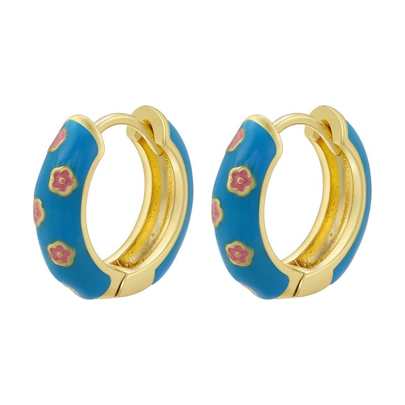 ZHUKOU Enamel Hoop Earrings for women flowers Gold Oil dripping women small hoop earrings Jewelry VE961