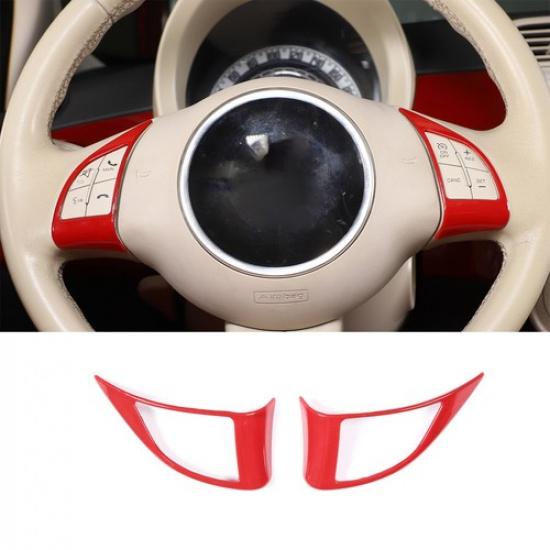 2PCS ABS Red Steering Wheel Button Trim Cover For Fiat 500 Abarth 595 2010-2015