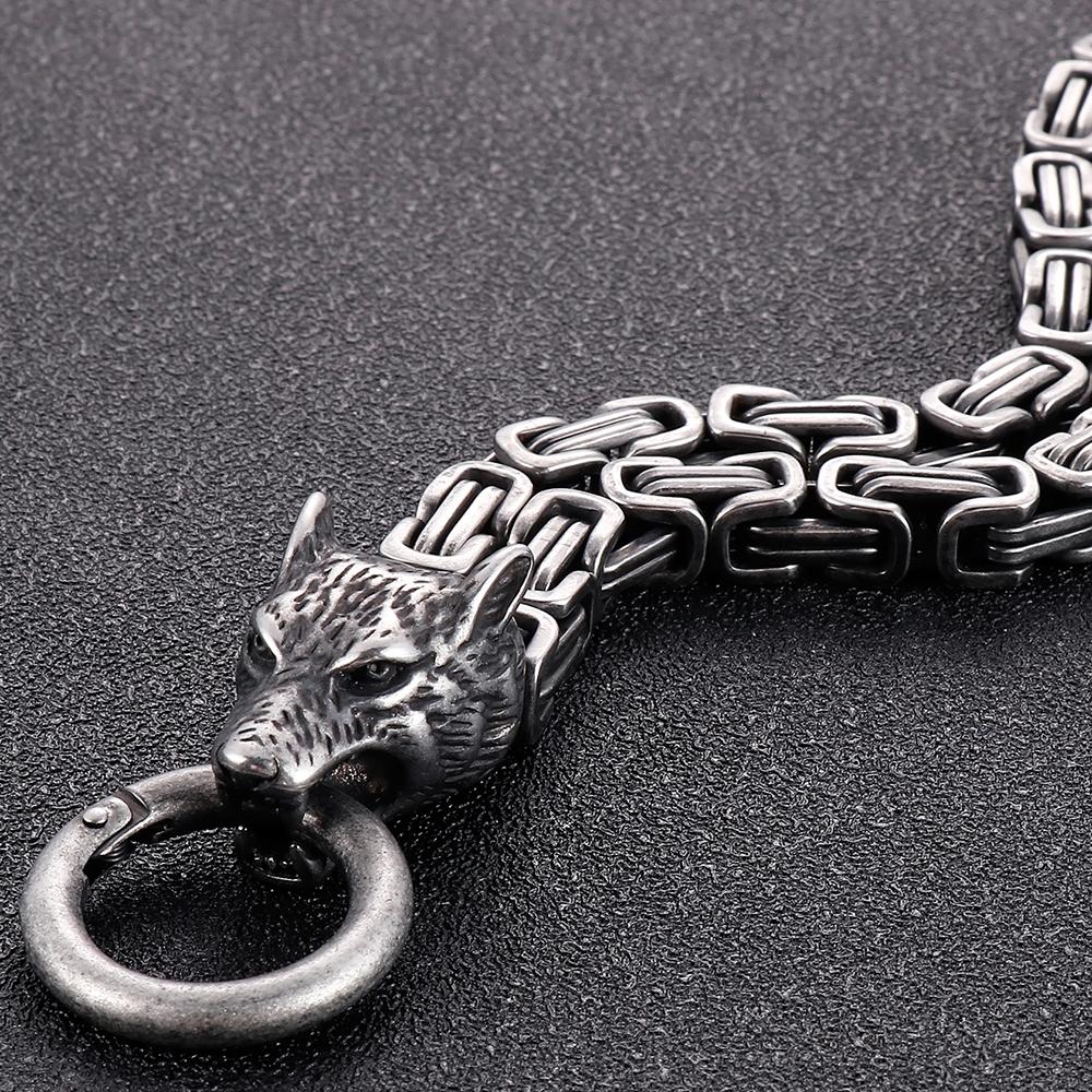 Gothic Herrenarmband mit Wolfskopf Schwarzgoldfarben 316L Edelstahl Doppelgliederkette Schmuck 8,66 Zoll Männliches Accessoire
