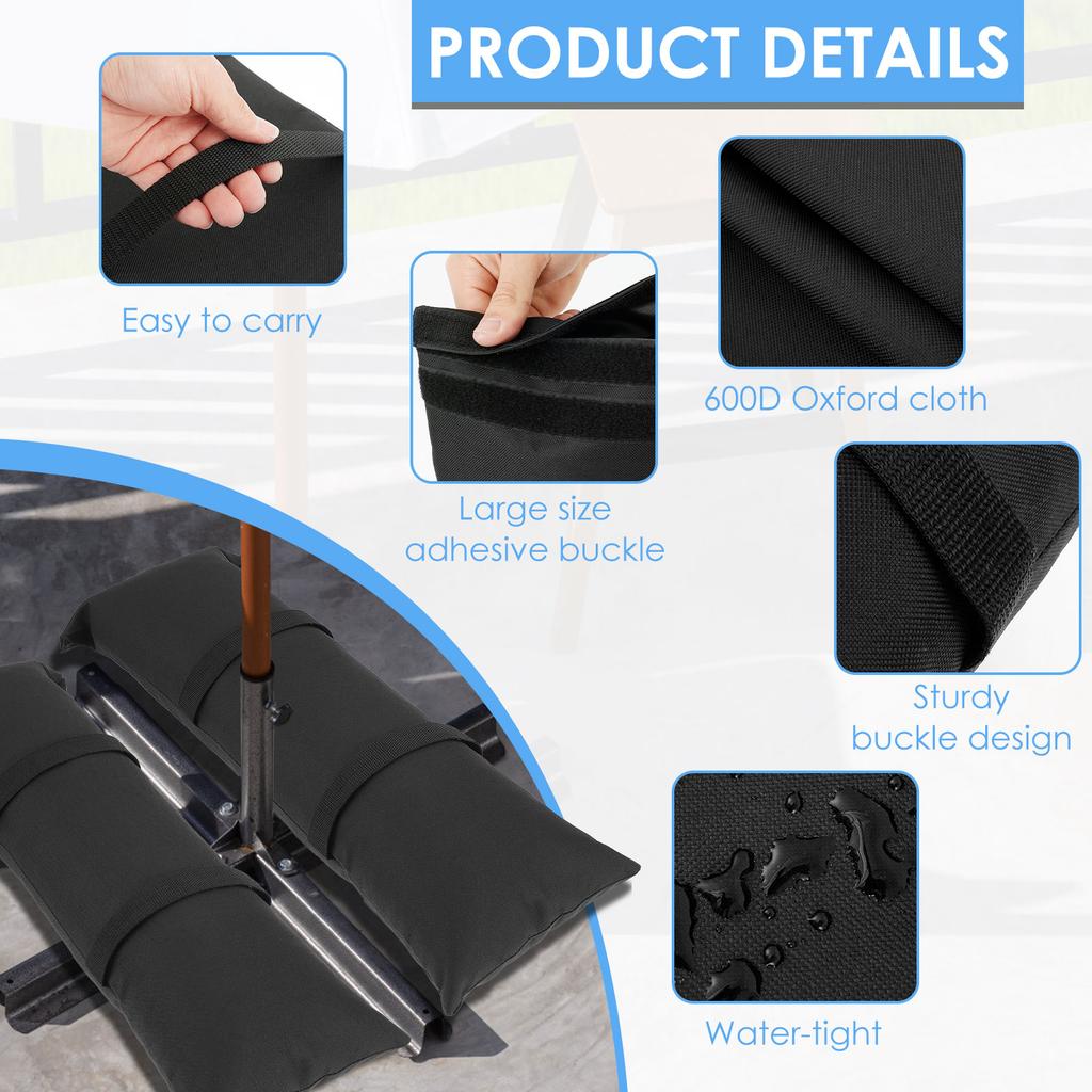 2Pcs Oxford Cloth Arched Sand Bags Weatherproof Fillable Outdoor Furniture Sandbags Tear Resistant Umbrella Base Weight Bags