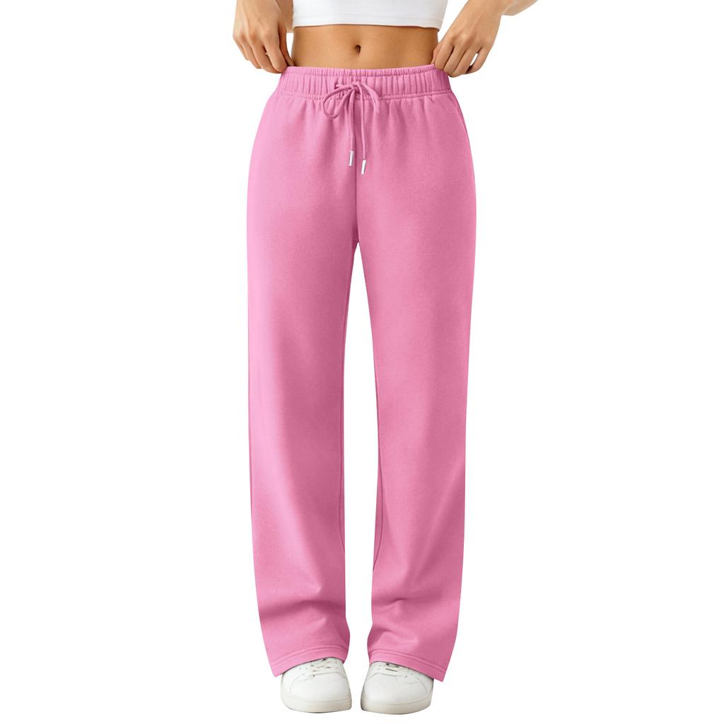 Women's Wide Leg Track Pants Fleece Lined Loose Straight Casual Pants  Sports Jogger Pants With Pockets
