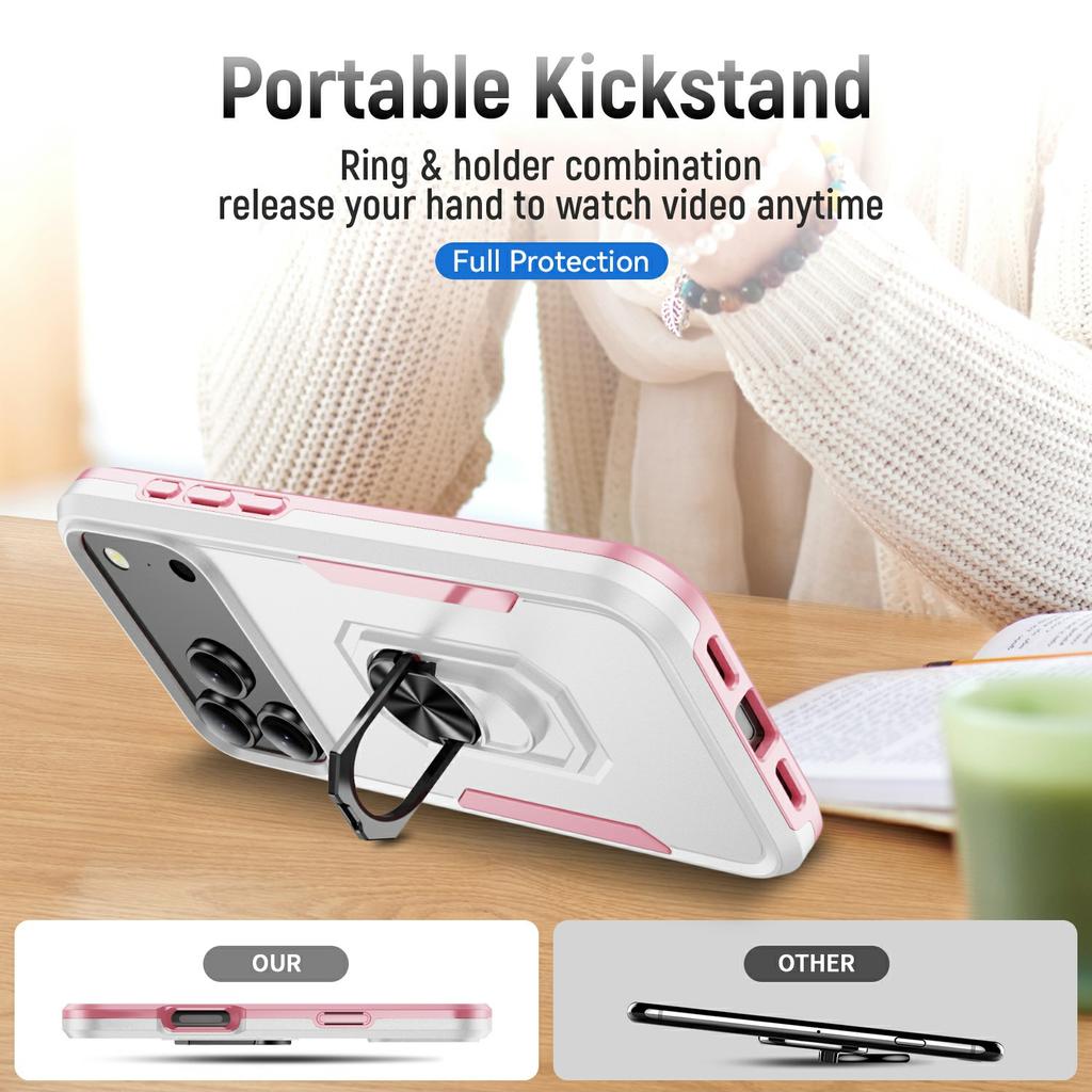 For iPhone 17 Pro Max Case Military Grade Ring Kickstand PC + TPU Phone Cover