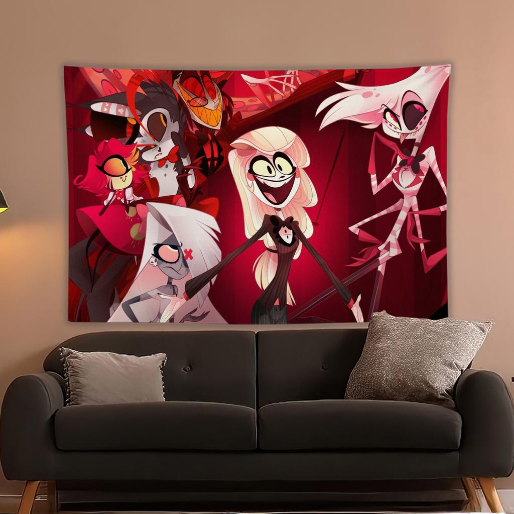 Anime Hazbin Hotel Cartoon Printed Tapestry Room Decoration Banner Hanging Room Decoration Party Decoration