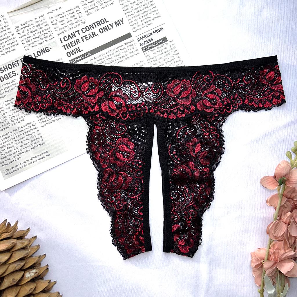 Lace See Through Panty Lingerie Sexy Women Hollow Out Erotic Transparent Crotchless Mini Culotte Underwear Exotic Clothing