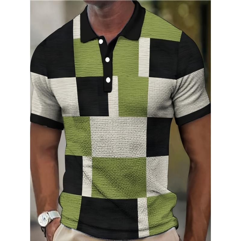 Men'S Short-Sleeve Polo Shirt with Digital Print And Geometric Patterns
