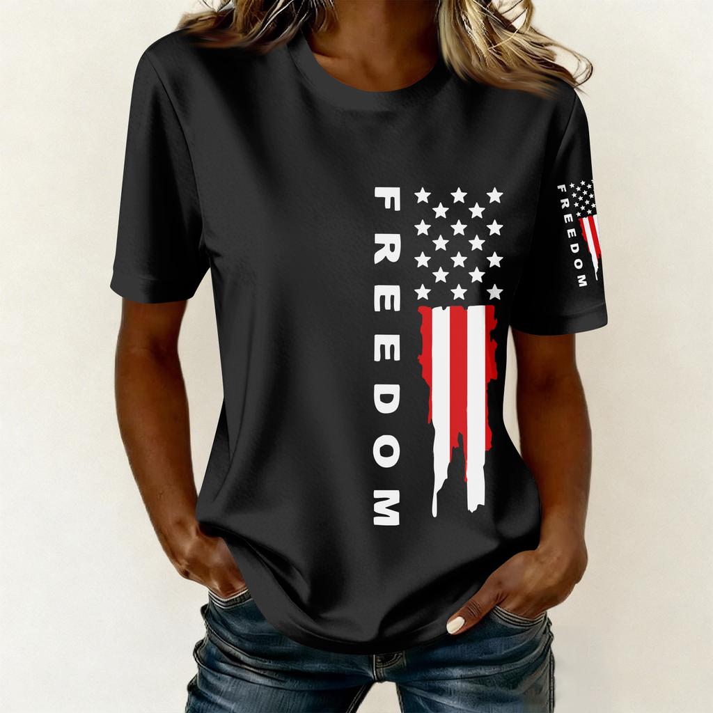 Women's Casual Printed T-Shirt Round Neck Pullover Short Sleeve Top