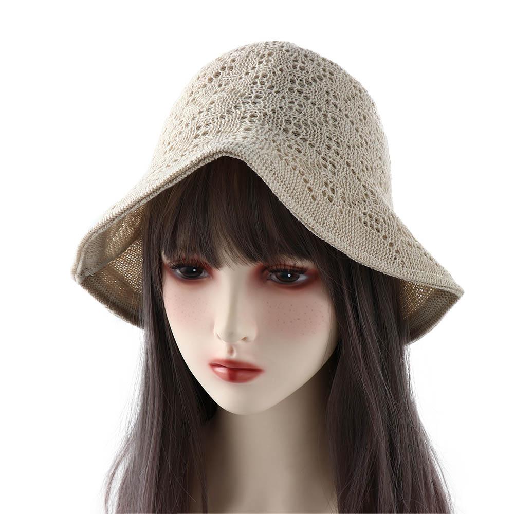 Korean Simple Linen Sun Protection Hollow Knitted Hat For Women Female Hats Bucket Hat Korean Style Caps Sun Hat