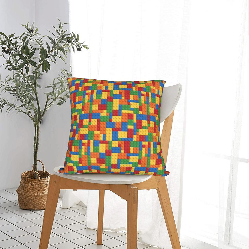 Rainbow Building Blocks Pattern Pillow Cover Soft Cushion Cover Morden Pillow Case For Living Room Bed Chair