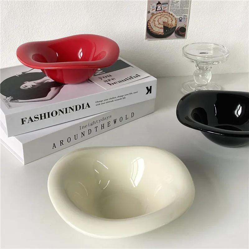 Nordic Style Ceramic Wavy Salad Bowl Irregular Solid Color Afternoon Tea Dessert Fruit Bowls Tableware Kitchen Home Decoration