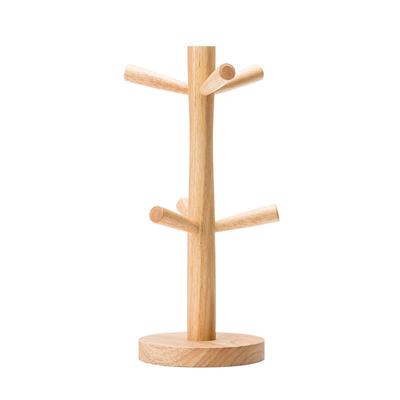 Wooden Mug Tree Stand Cup Storage Organizer Display Kitchen Supplies for Tea Coffee Cup 6 Hooks