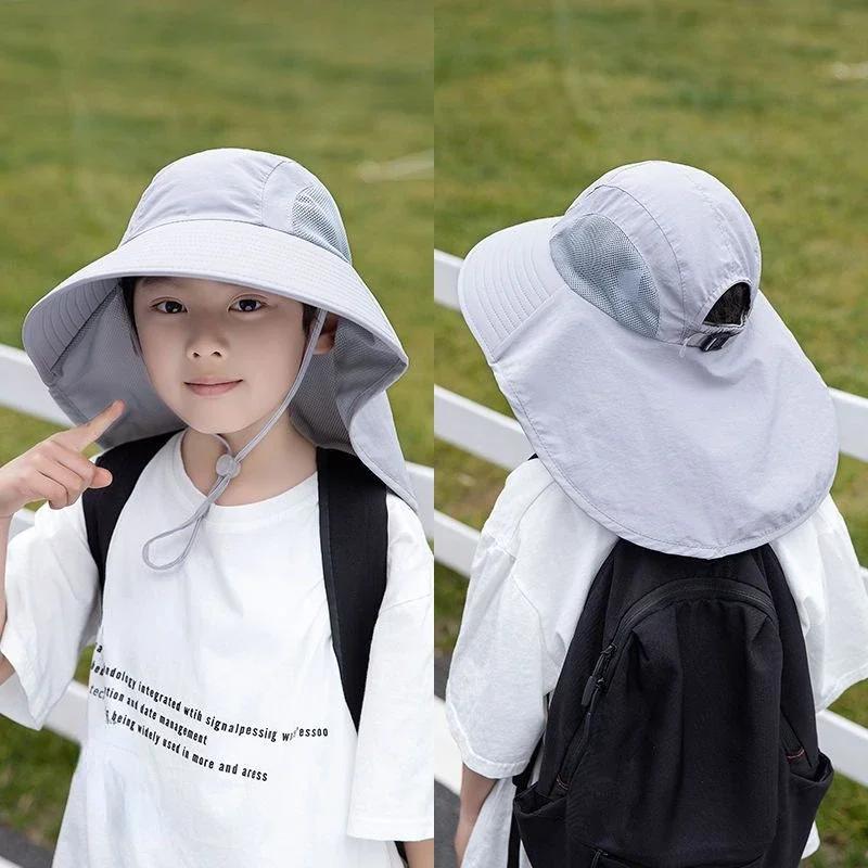 

1pcs Solid Color Children Sun Hat Summer Kids Outdoor Neck Ear Cover Beach Caps Kids Travel Flap Cap for Children Boy Girl 3-12 years фіолетовий
