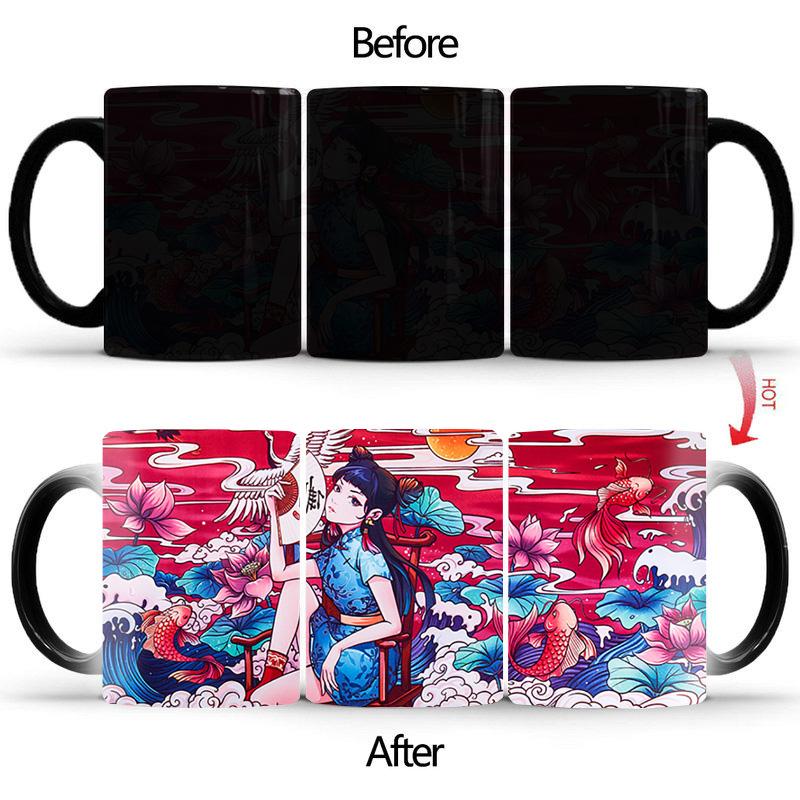 Cheongsam Beauty Color Changing Mug BSKT-053 Ceramic Mugs Coffee Cups Sublimation Tumblers Porcelain Mugs Free Shipping Cup Bar