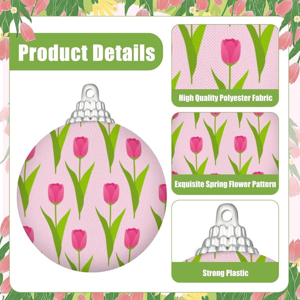 16 PCS Spring Hanging Ball Ornaments Spring Tulip Hanging Decorations for Mini Tree Spring Flower Ball Ornaments Floral Hanging Tree Decor for Spring