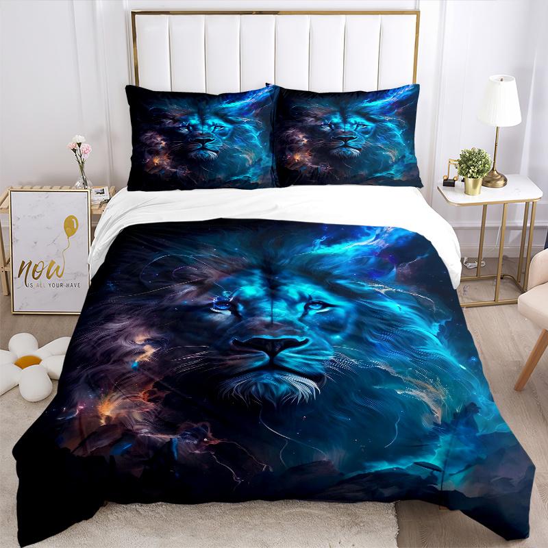 3pcs Galactic Lion Quilt Cover Set (1 Quilt Cover + 2 Pillowcases