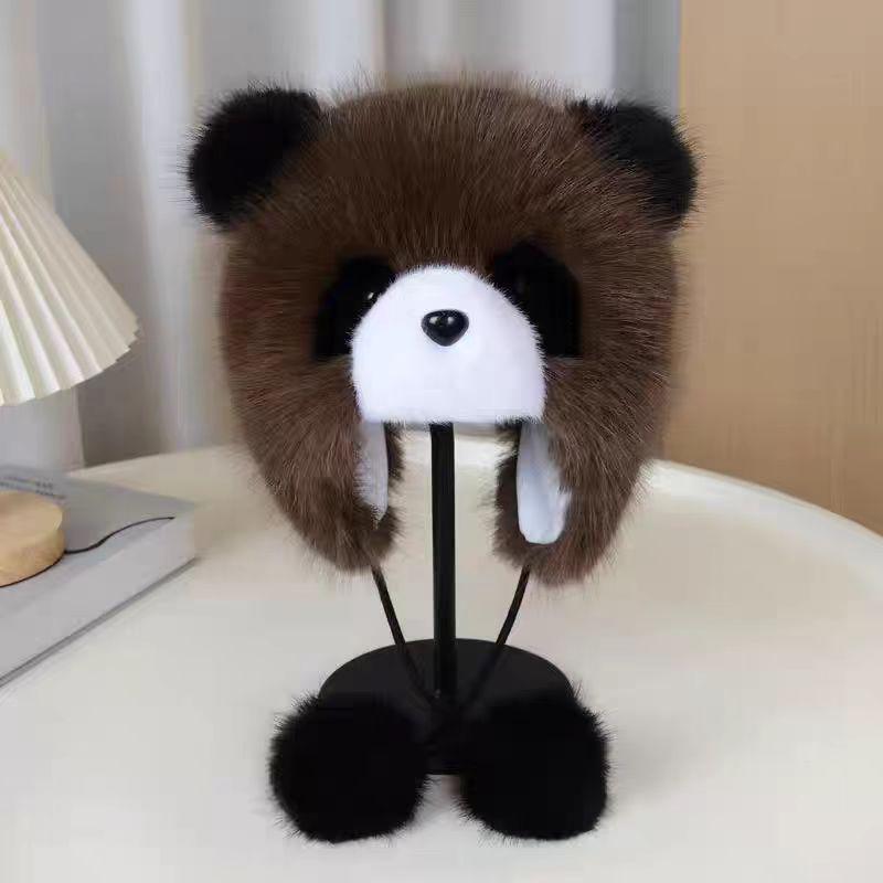 Autumn & Winter Plush Panda Hat: Thick Warm Design with Fox Fur Earmuffs