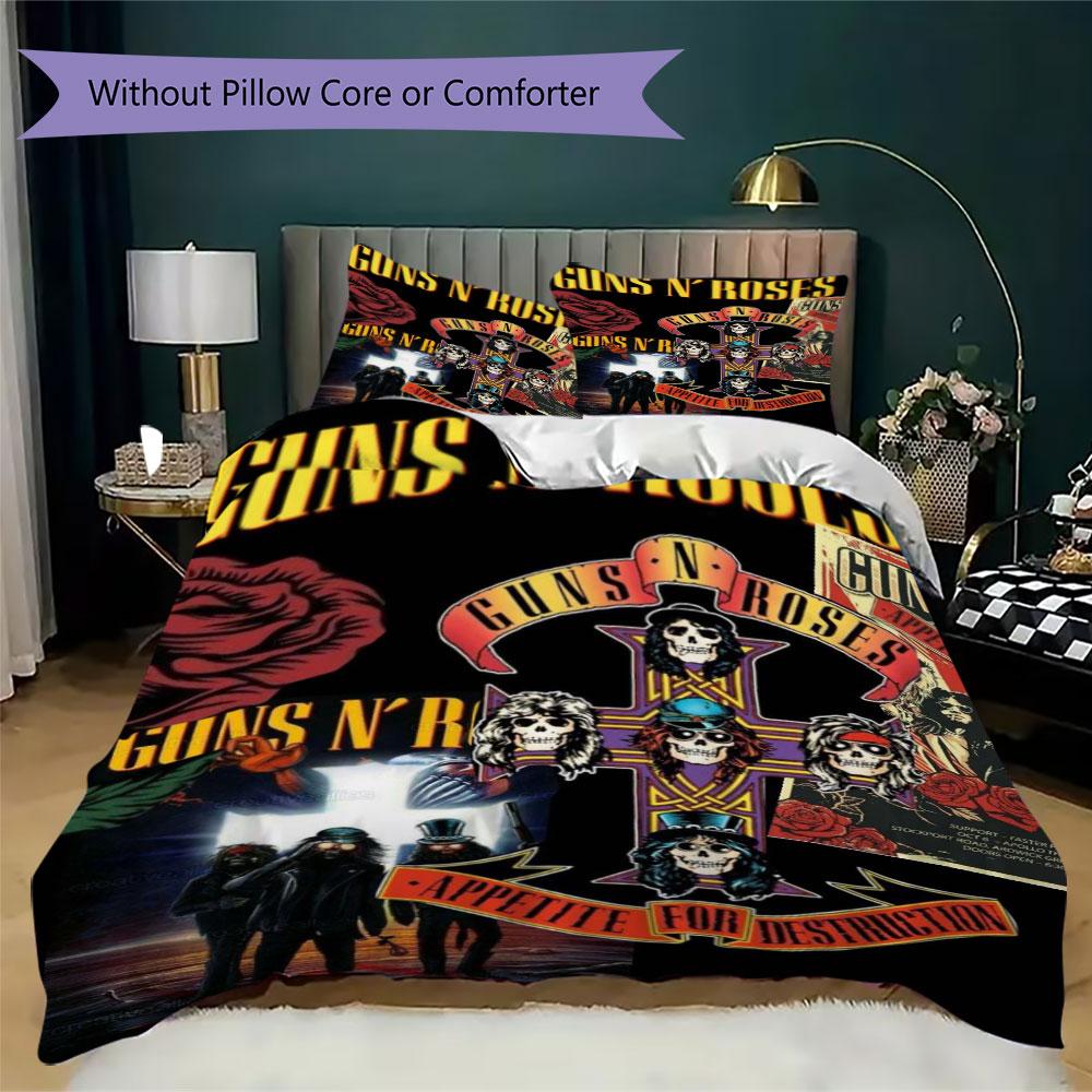 Guns N' Roses Rock Band Prints Bedding, Duvet Cover and Pillowcases, Birthday Gift (1 Duvet Cover + 2 Pillowcases, Pillow Insert Not included)JM003
