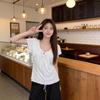 Korean White Small Flying Sleeve T-shirt Summer New Design Sense Niche Lace-up Foreign Style Versatile Top Women's Trend