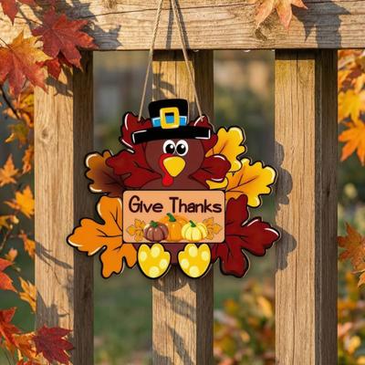 Thanksgiving Holzschild, Truthahn und Kürbis Willkommen Wandbehang Dekoration mit "Dankbar sein", Rustikale Farmhaus Herbst Ernte Dekoration für Haustür