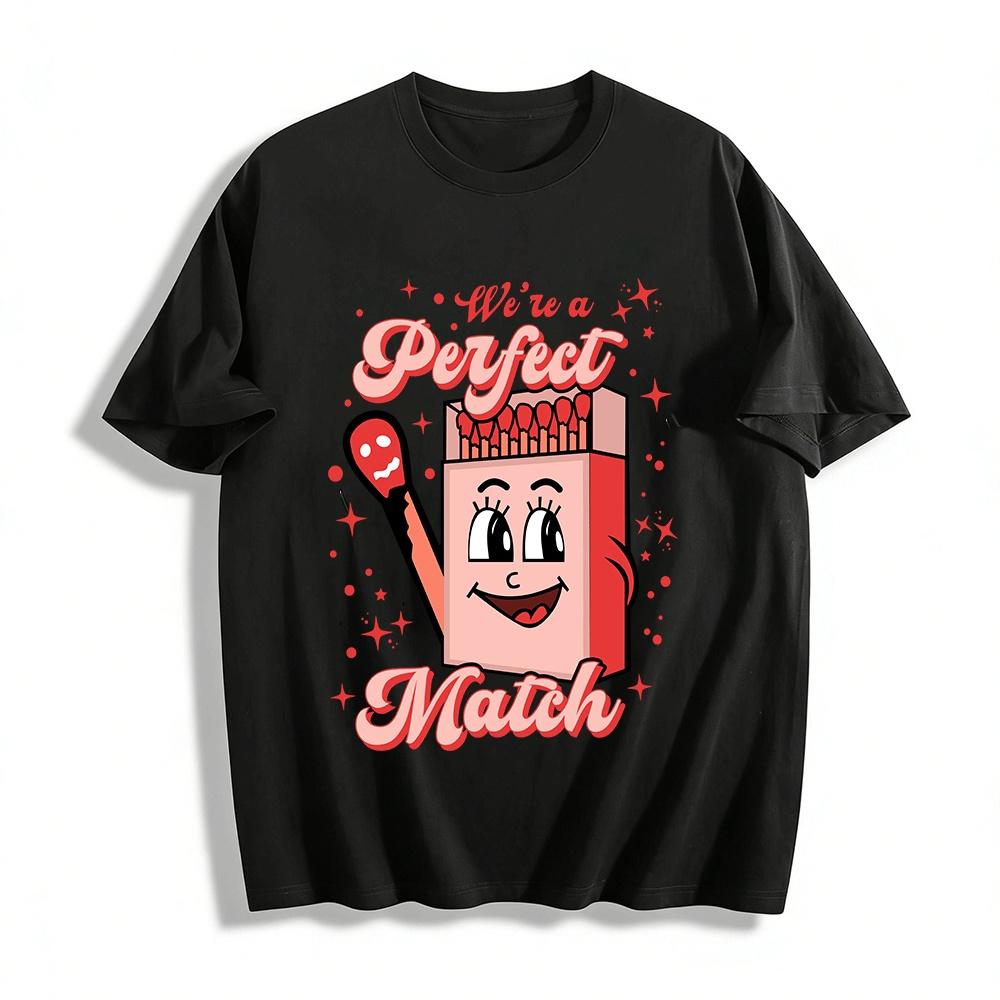 

Cute Anthropomorphic Matchbox Perfect Match Couple Tee Pure cotton T-shirt XXS