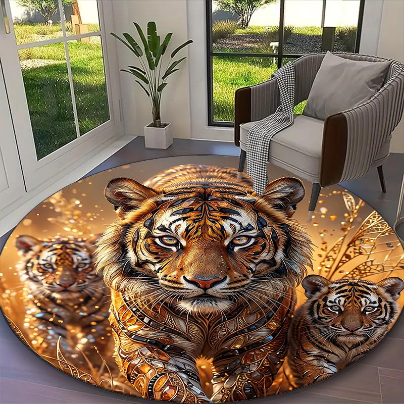1pc Office Carpet, Stylish Tiger Chair Rug, Living Room Printed Round Rug, Home Chair Floor Mat